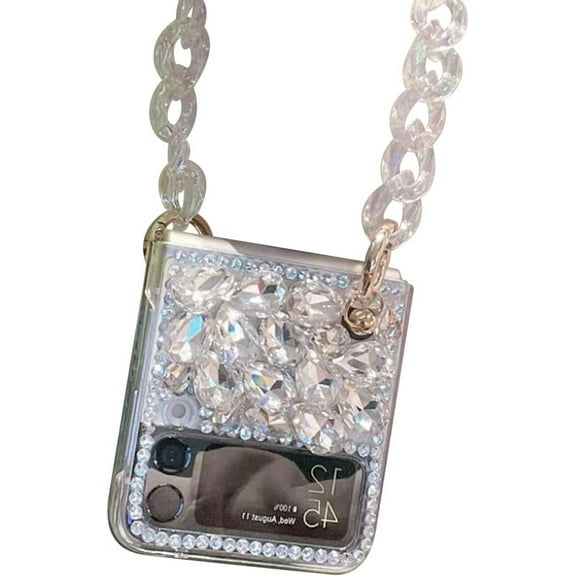 Sparkle Case for Samsung Galaxy Z Flip3 2021 with Chain,Women Girls Cute Bling Glitter Phone Case Clear Diamond Samsung Galaxy Z Flip3 5G