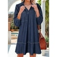 thumbnail image 6 of Denim Dress for Women Summer Casual Babydoll 2026 V Neck 3/4 Puff Sleeve Jean Dresses Dark Blue XL, 6 of 9