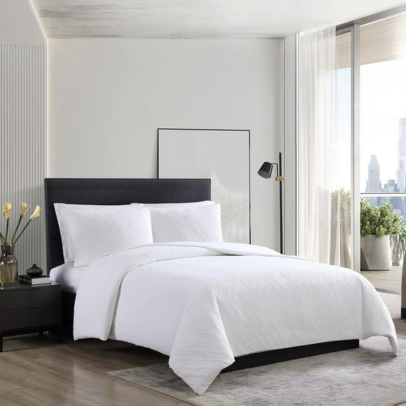 Vera Wang - Ensemble de Couette Grand, Literie de Luxe Réversible avec Taies d'Oreiller Assorties, Décoration Maison Toutes Saisons (Double Diamant Blanc, Grand)