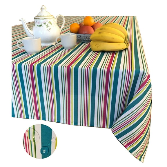 TEKTRUM Waterproof 84" x 60" Multicolor Stripe Polyester Tablecloth