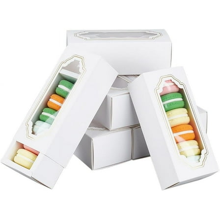 24 Pcs Macaron Drawer Boxes 6.1x2.56x1.97inch Pastry Cardboard Dessert Box With Window Cardboard Packaging Boxes Bakery Pastry Boxes for Biscuits Desserts Donut Cupcakes White