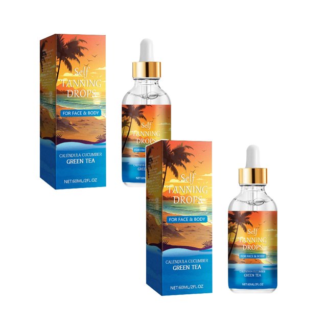 Self Tanning Drops For Face & Body Fast Acting Long Lasting Tan Vegan & Customizable Shade Mix With Moisturizer Natural Ingredients 2 Oz/60ML *2PCS