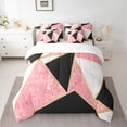 thumbnail image 2 of Homewish Abstract Geometric Triangle 7-Piece Twin Bedding Sets,Patchwork Checkered Bedding Comforter Set,Pink White Black Sheet Sets For Kids,Luxury Bedroom Decor Reversible, 2 of 8