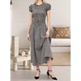 thumbnail image 2 of Black Gingham Shirred A-Line Midi Dress With Puff Short Sleeves Smocked Waist Flowy Ruffle Boho Sundress, 2 of 7