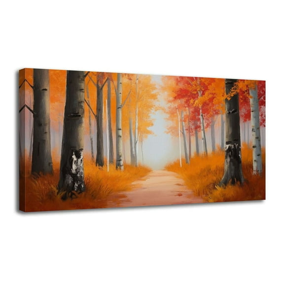 Canvas Wall Art Autumn Wall Art Fall Birch Forest Nature Path Rustic Autumn Wall Wall Decor for Living Room Bathroom Bedroom Office 20" x 40" Art Paintings, Ready to Hang