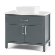 Brooklyn + Max Calder 36 inch Contemporary Bath Vanity in Charcoal Grey with White Engineered Marble Extra Thick Top