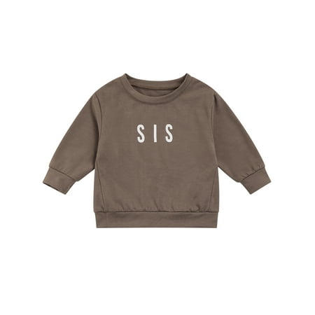 

Frobukio Sibling Matching Clothes Autumn Kids Boys Girls Letter Print Long Sleeve Pullover Sweatshirts Tops Brown Girls 1-2 Years