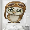 thumbnail image 1 of Owls Tapestry, Owl in Pilot Hat Big Eyes Caricature Characters Wildlife Humor Comic, Fabric Wall Hanging Decor for Bedroom Living Room Dorm, 5 Sizes, Yellow Brown Cocoa, by Ambesonne, 1 of 1