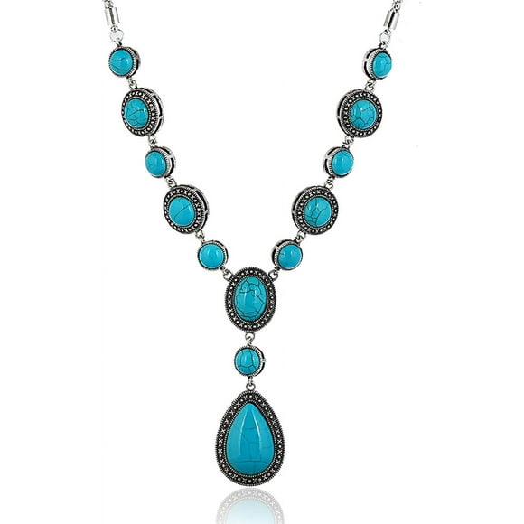 HAHDAXIA Turquoise Necklace for Women Turquoise Pendant Necklace Vintage Beaded Necklace Boho Necklace Western Turquoise Jewelry