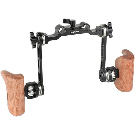 CAMVATE Rosette Style Wood Handle Kit with 15mm Rod Clamp