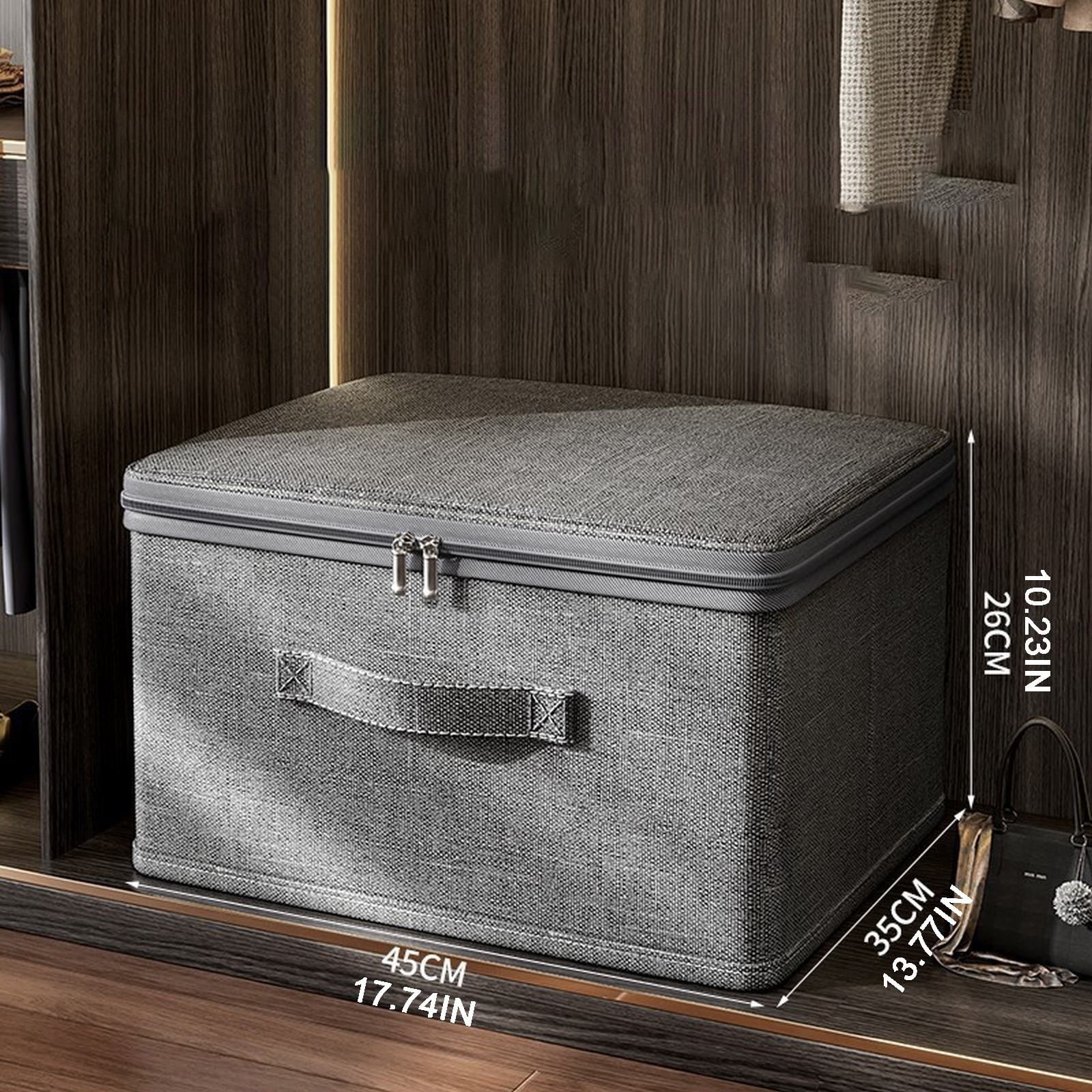 BNNG Clearance Shelf Storage Basket Wardrobe Organizer Box Fabric Storage Box with Handle, Large Capacity Shelf Storage Basket Wardrobe Quilt Organizer Box with Zipper Lid Foldable Storage Bins
