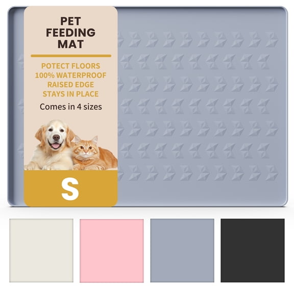 OTHER LOVE 18.5"x11.5" Silicone Pet Food Mat, Waterproof Dog Cat Bowl Mat with Raised Edge, Protects Floor, Gray