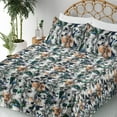 thumbnail image 3 of Ambesonne Floral Design Fitted & Flat Sheet with Shams 4 Pcs Set, Grunge Flowers Petals, Queen, Salmon Hunter Green White, 3 of 5