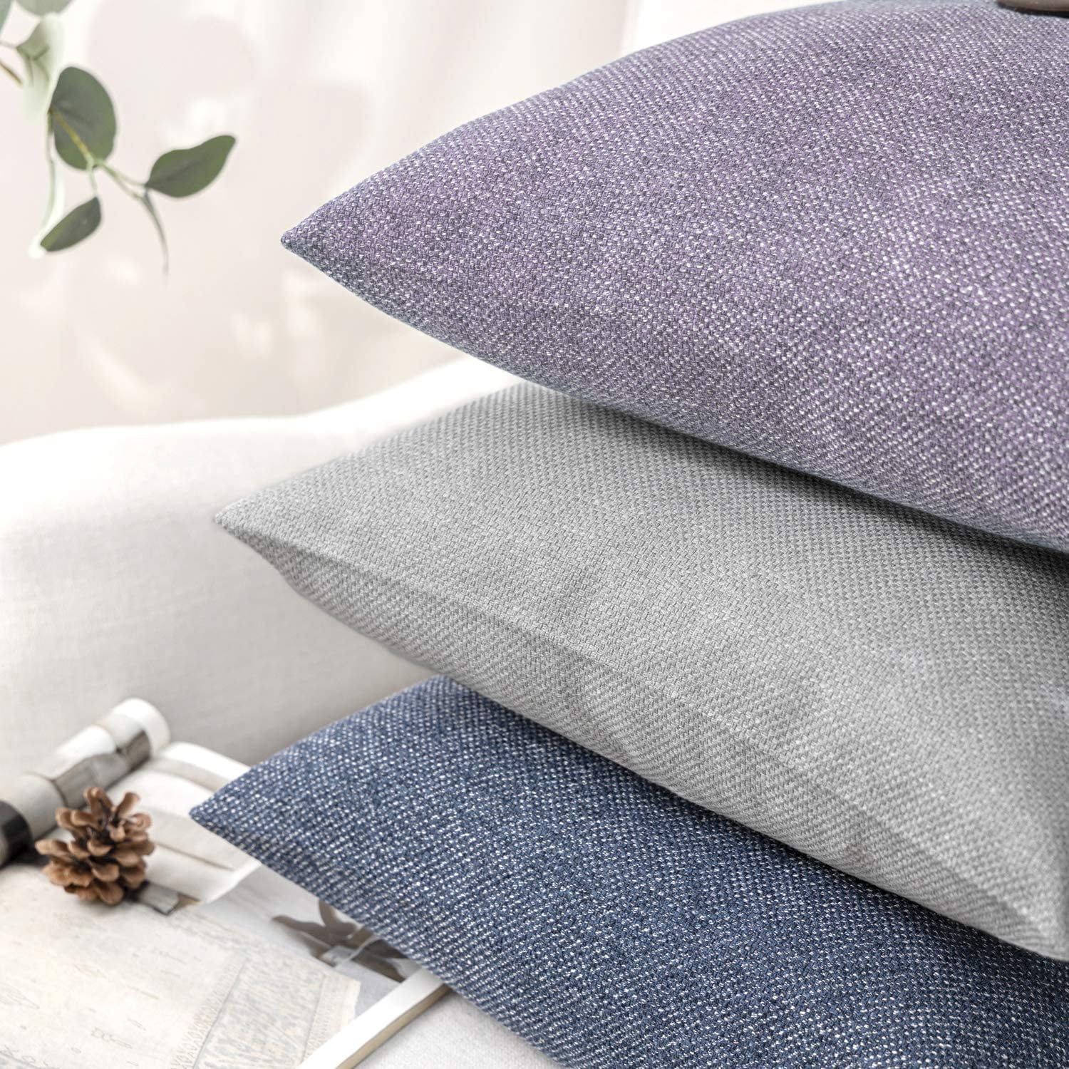 Phantoscope Single Button Cotton Blend Series Decorative Throw Pillow, 22" x 22", Light Purple, 2 Pack