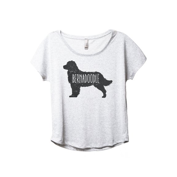 Bernedoodle Dog Silhouette Women's Fashion Slouchy Dolman T-Shirt Tee Heather White Small