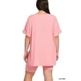 thumbnail image 3 of Zenana Women's Brushed DTY Microfier V-Neck Short Sleeve Hi-Low Hem & Biker Short Loungewear Set, 3 of 4