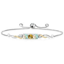 925 Sterling Silver and 10K Yellow Gold Yellow Citrine White Opal and White Lab Grown Diamond Tennis Bracelet for Women (1.75 Cttw, Gemstone November Birthstone, Fully Adjustable up to 9 inch)