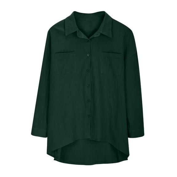 IROINNID Plus Size Shirts for Women Cotton Shirts for Women Daily Summer Long Sleeve Blouse Turn Down Collar Solid Tops T-Shirt