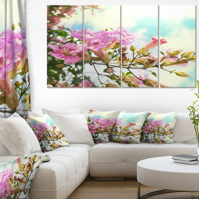 Fleurs Roses dans un Jardin Hawaïen - Grande Toile Murale de Fleurs