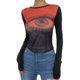 thumbnail image 1 of Gibobby Playera De Algodón de cuello redondo de manga larga con estampado de ombligo expuesto, camiseta informal para mujer（Rojo， M), 1 of 4
