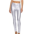 thumbnail image 6 of Womens Shiny Metallic Faux Leather Skinny Leggings, High Waist Stretch Tight Pants for Party Club Silver L, 6 of 6