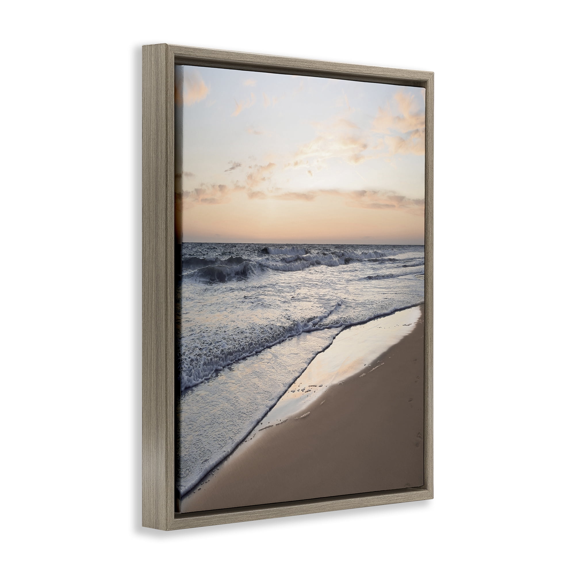 Stupell Industries Beach Tide at Sunset Nautical & Beach Photography Brown Floater Framed Canvas Art Print Wall Art, 25 x 31