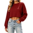 thumbnail image 2 of Women's Ribbed Knit Crop Sweater Crew Neck Long Sleeve Loose Fit Casual Pullover Top, 2 of 6