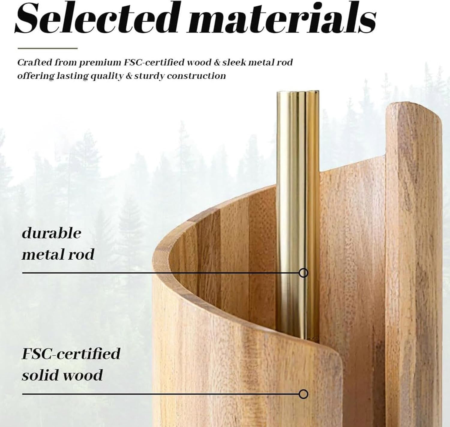 Mountain Design Countertop Paper Towel Holder – Mango Wood Round Base & Iron Roll Stand, Decorative Kitchen Dining Table Organizer for Home