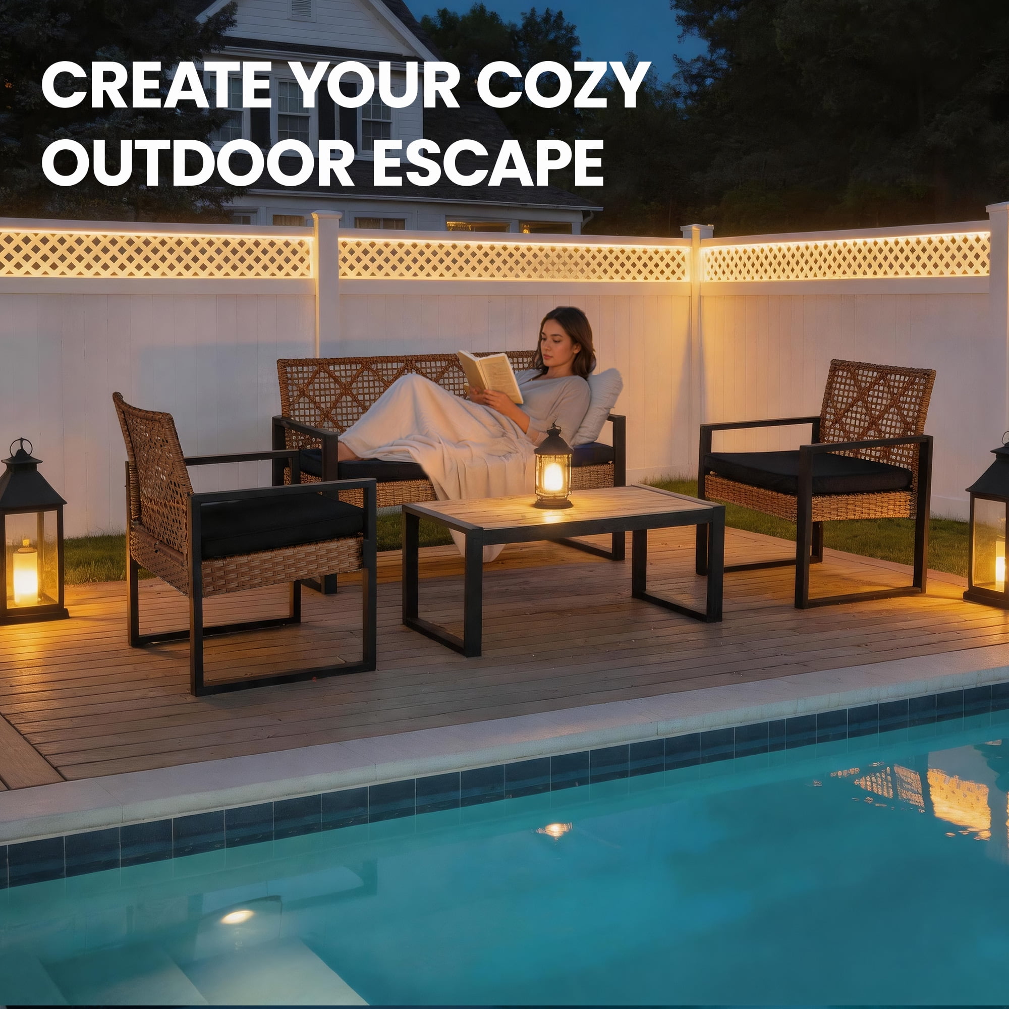 Segmart Patio Conversation Set for Outdoor,Upgrade 4-Piece Conversation Furniture Set w/Loveseat Sofa, 2 Single Sofas, Coffee Dining Table and Padded Cushions, Max Weight 705 lbs, Brown