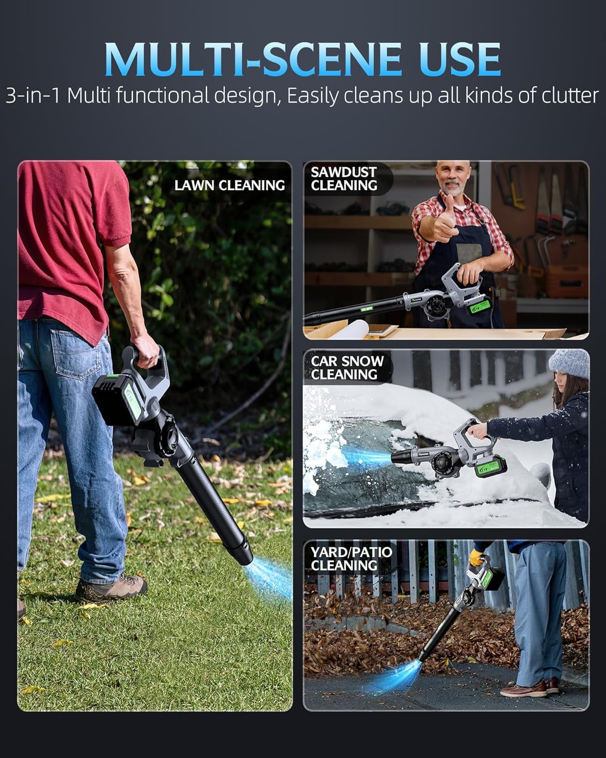 Aixiqee Powerful 21V Electric Cordless Leaf Blower! - 680 CFM with 2 x 4.0Ah Batteries and Charger. 3 Speed Mode for Efficient Lawn Care, Yard Cleanup & Hallway Maintenance.