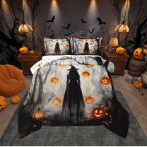 Manfei Magic Halloween Witch Bedding Comforter Set for Kids, Neon Orange Pumpkin Twin Comforter Sets, Spooky Jungle Reversible Bedding Set, Lightweight Room Decor, 2 Pieces