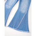 thumbnail image 5 of Yartina Kids Girls Raw Hem Flared Jeans Elastic Waist Bell-Bottoms Trousers Washed Denim Pants Light Blue 6, 5 of 5