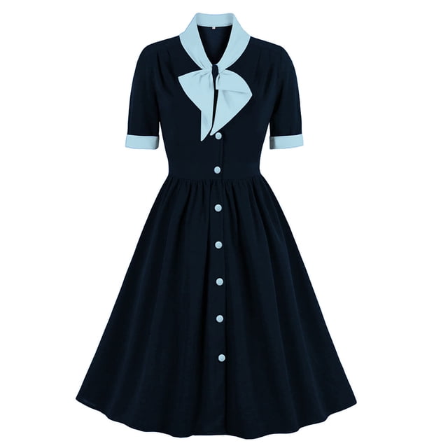 Robe d'Été Rétro Vintage pour Femmes, Manches Courtes, Ligne A, Formelle, Années 1950, Cocktail, Midi