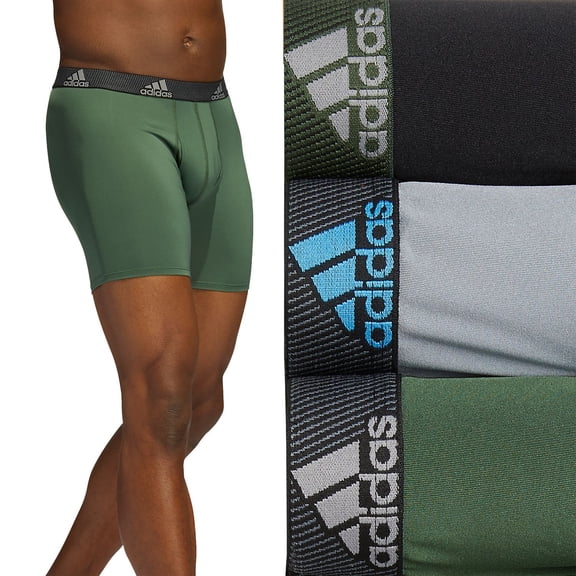 adidas Men's Performance Boxer Brief Underwear (3-Pack), Green Oxide/Grey/Pulse Blue, X-Large