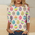 thumbnail image 1 of Hauts à Manches 3/4 pour Femmes Mode Été T-shirt Imprimé Jour de Pâques Blouse Col Rond Décontracté Hauts Tendance en Liquidation, 1 of 5