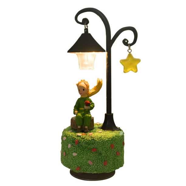 Caja de música Little Prince DIY con luz nocturna LED de resina, 19,5 cm