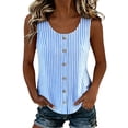 thumbnail image 7 of Spring Summer Shirts for Women Vertical Striped Button Front Tank Tops Scoop Neck Linen Blend Top Breathable Office Casual Summer Blouse Blue XL, 7 of 7