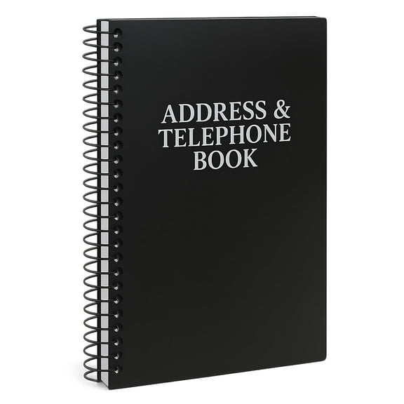 Compact 8x5 Inch Address Book Organizer, Spiral Bound Black Cover, 384 Contacts for Names Addresses Email Cell Numbers, Includes Extra Note Pages