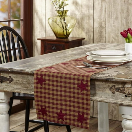 Deep Rectangle Tabletops - Ashton & Willow Burgundy Red Primitive Tabletop Kitchen Cody Burgundy Star Cotton Appliqued Star Rectangle 13x36 Runner