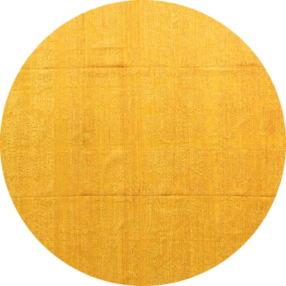 Ahgly Company Machine Washable Indoor Round Abstract Yellow Modern Area Rugs, 8' Round