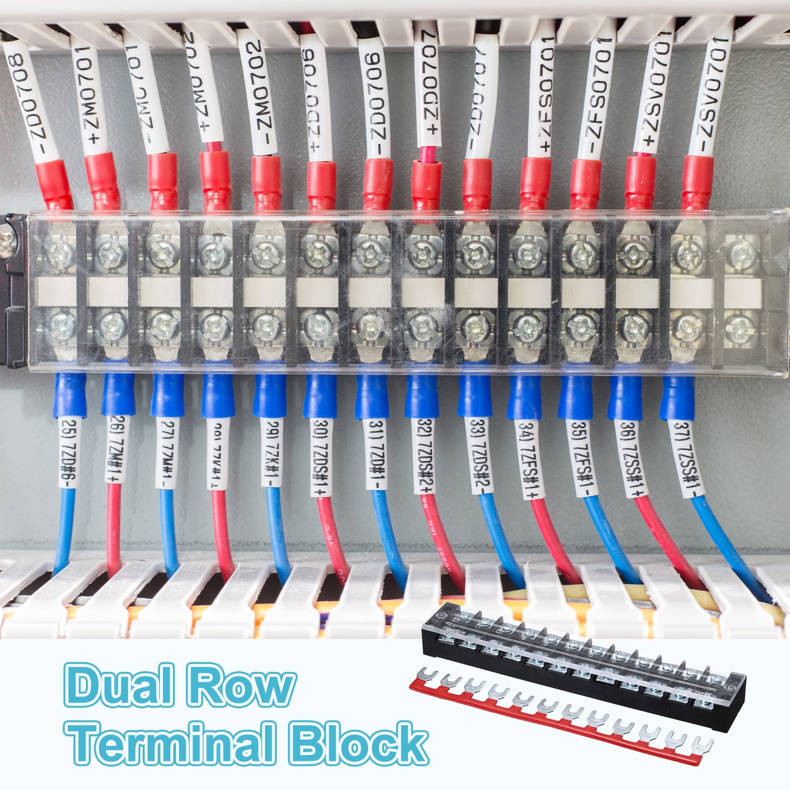Uxcell 2 Pcs Dual Row Terminal Block, 600V 45A 12 Positions Screw Terminal Block with 2PCS Pre-Insulated Barrier Strips for Power System, Home Appliances