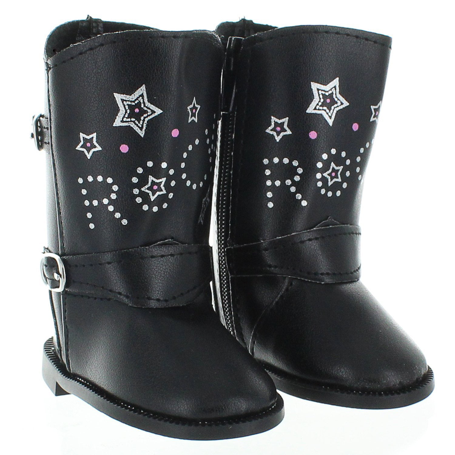 Fit For 18'' American Girl PU Leather Black Star Shoes Slip-On New Doll Clothes 