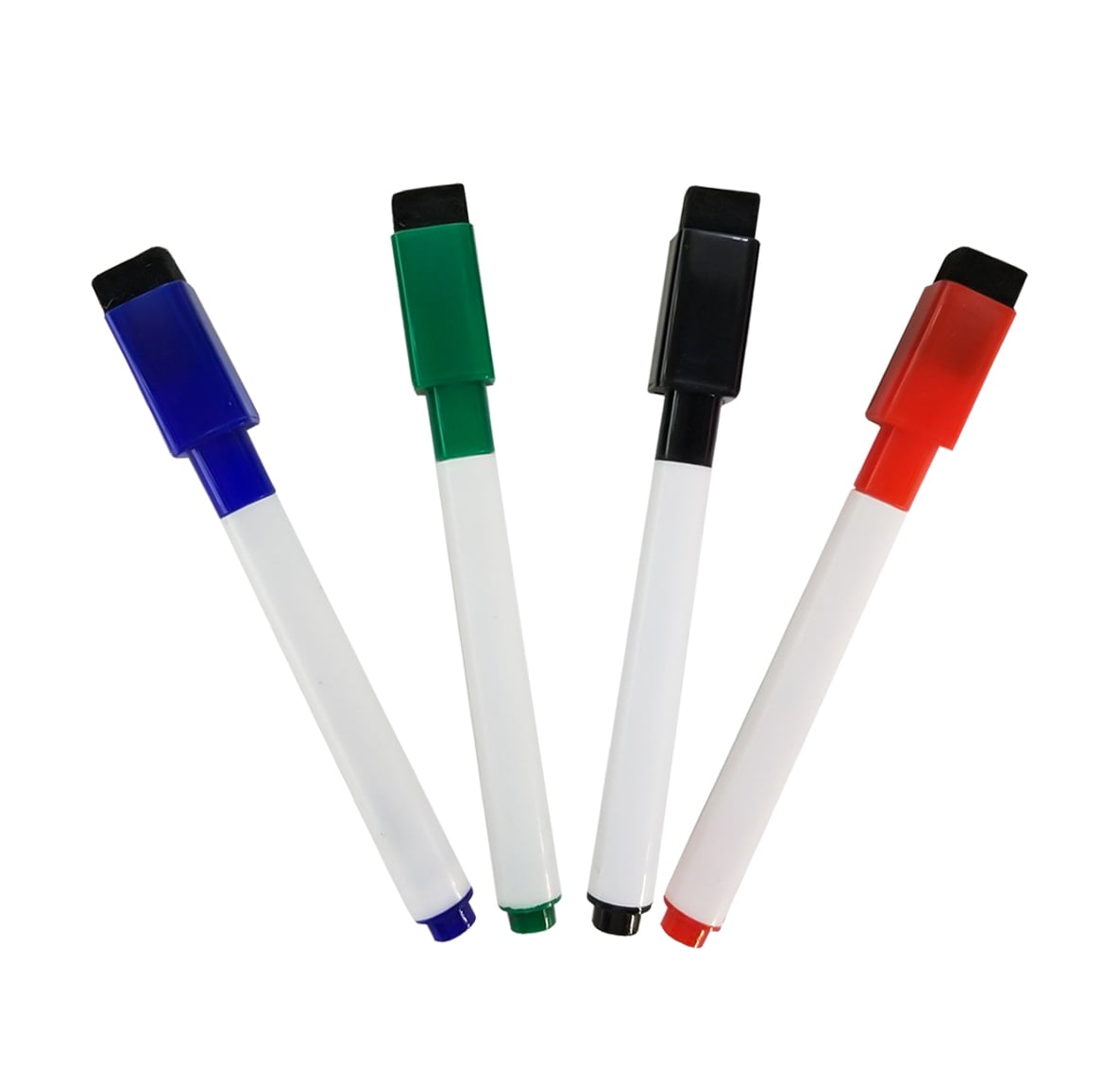 Dry Erase Low-Odor Colored Markers For Whiteboard,Glass windows, with Cap-Mounted Eraser & Magnet - 4-Pack