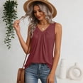 thumbnail image 4 of V Neck Sleeveless Tank Tops Women Plus Size Loose Fit Pleated Summer Casual Curved Hem Basic Shirts Wine XL, 4 of 6