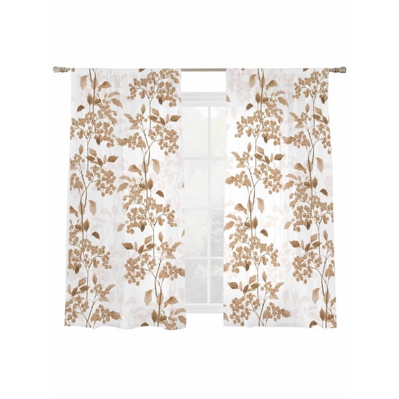Vintage Plant Sheer Curtains 63 Inch Long 2 Panels, Yellow Leaves Nature Classic Farm Watercolor Light Filtering Rod Pocket Semi Sheer Curtains, Sheer Voile Drapes for Living Room Bedroom, 52"x63"