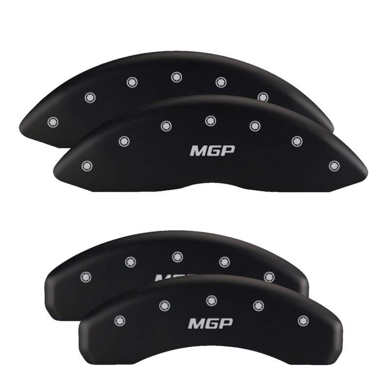 Set of 4 MGP Caliper Covers 22073SMGPBK MGP Engraved Caliper Cover with Black Powder Coat Finish and Silver Characters, 