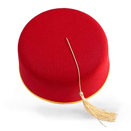 Red Fez Hat - Red with Gold Tassel Trim 
