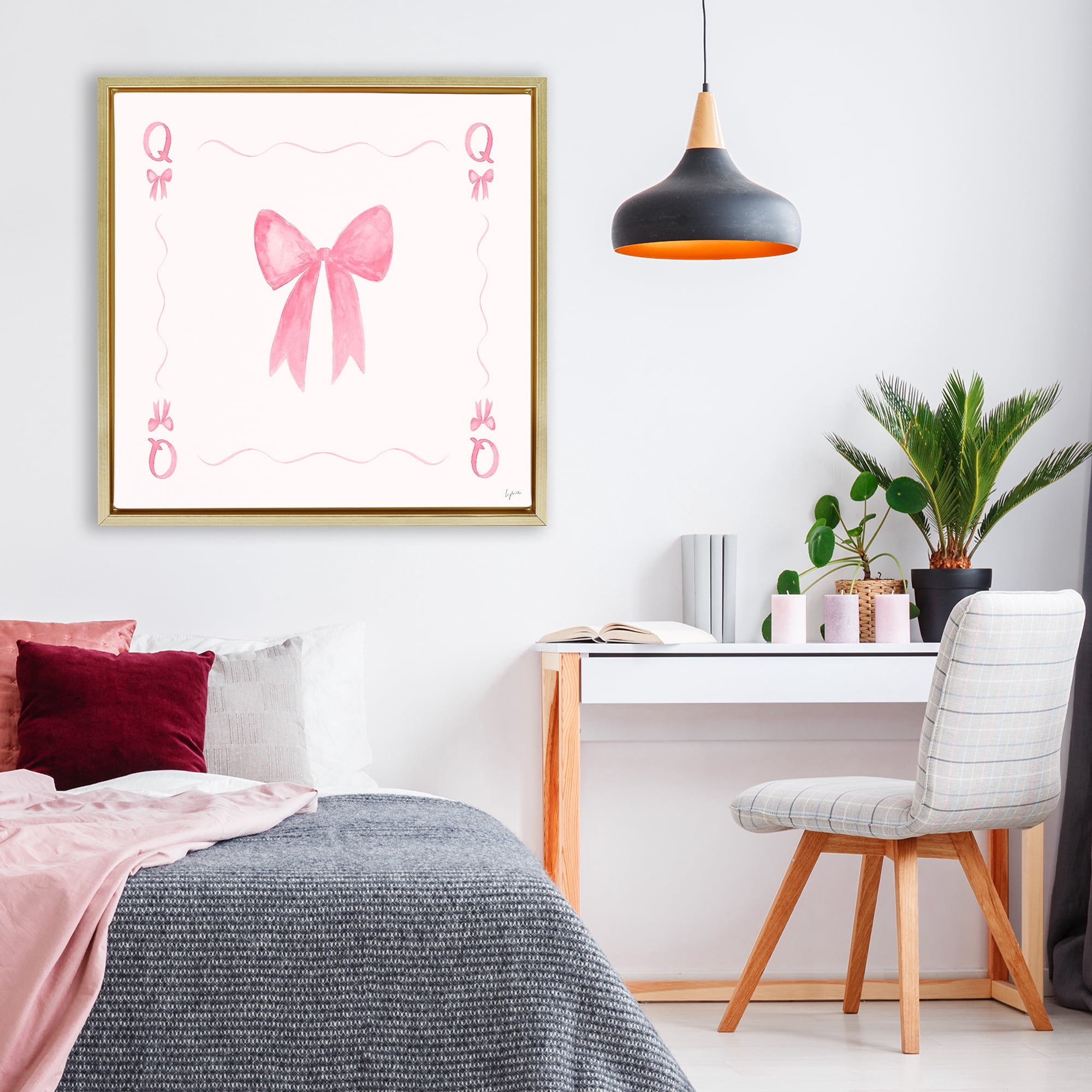 Stupell Industries Queen of Ribbons Card Gold Framed Floater Canvas Wall Art, design by Lucille Price