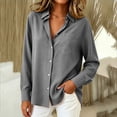 thumbnail image 4 of Hueook Long Sleeve Denim Shirt Women Button Chambray Ladies' Casual Fashion Lapel Solid Color Button Long Sleeved Shirt with Pockets Gray L, 4 of 6