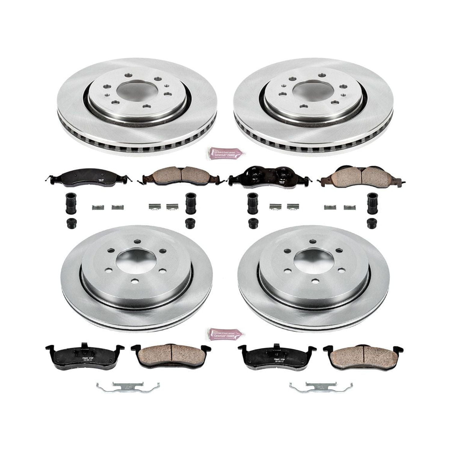 Power Stop Front and Rear Stock Replacement Brake Pad and Rotor Kit KOE4109 Fits 2007 Ford Expedition
